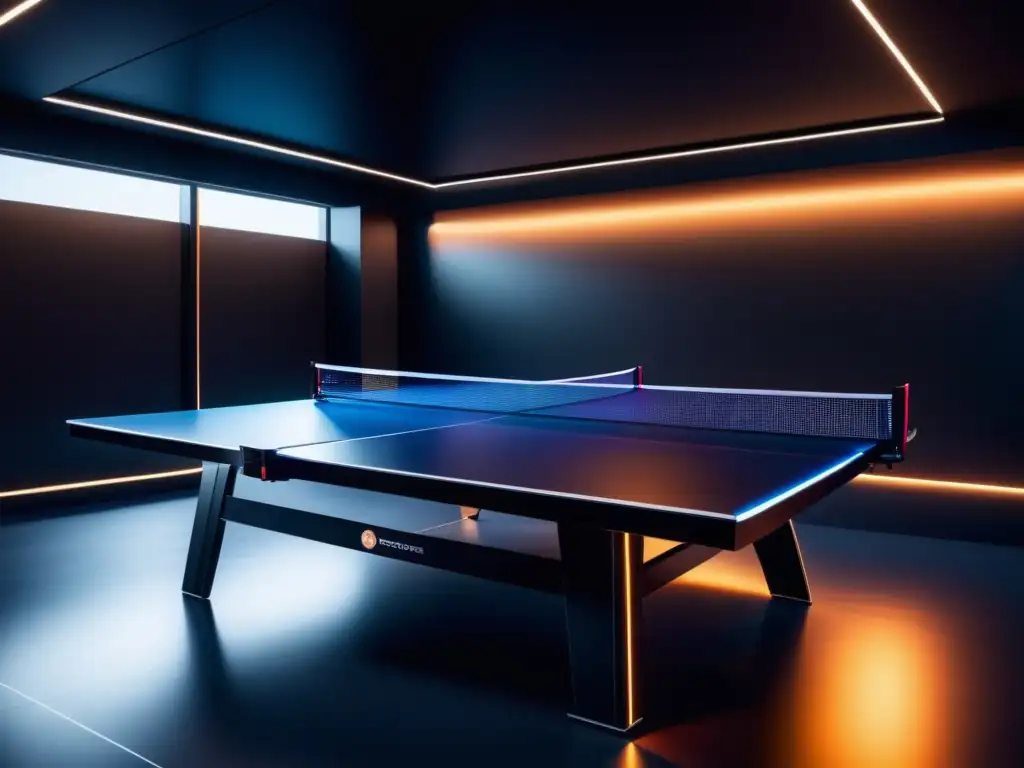 Equipamiento ping pong de alta calidad y estilo en una sala moderna de diseño minimalista