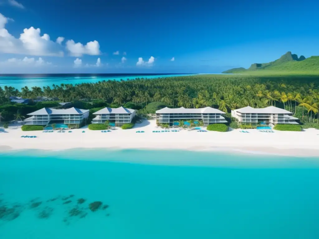 Hermosa imagen 8k de una playa paradisíaca con aguas turquesas cristalinas y una costa de arena blanca
