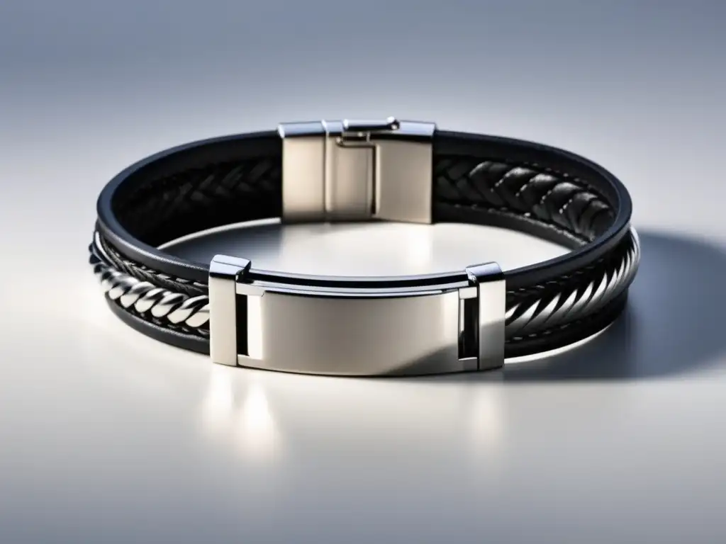 Joyería masculina para hombres modernos: pulsera de acero inoxidable y cuero negro elegante y minimalista