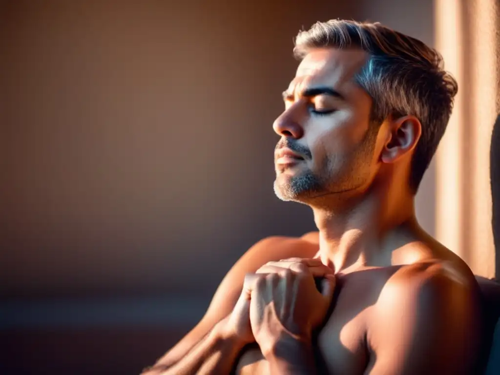 Hombre relajado practicando ejercicios de respiración