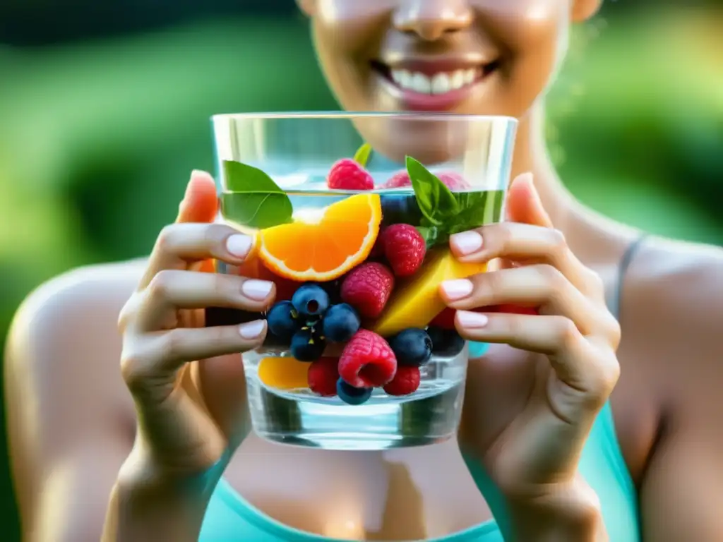 Persona con piel grasa, agua y alimentos antioxidantes - Controlar piel grasa consejos