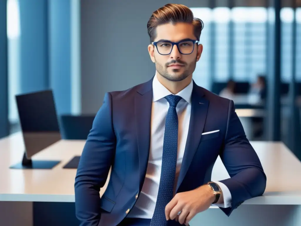 Ingeniero de software con estilo en moderna oficina y vista panorámica