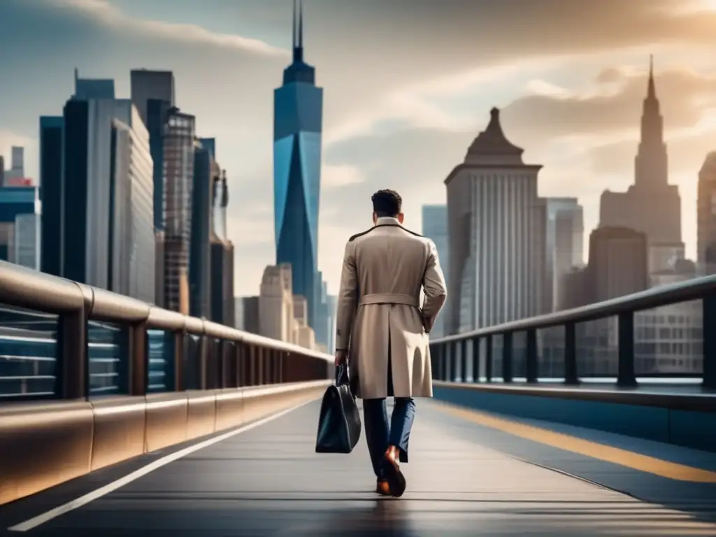 Viajero urbano elegante caminando confiado Consejos estilo viaje urbano masculino: hombre elegante camina confiado en calle ciudad vibrante