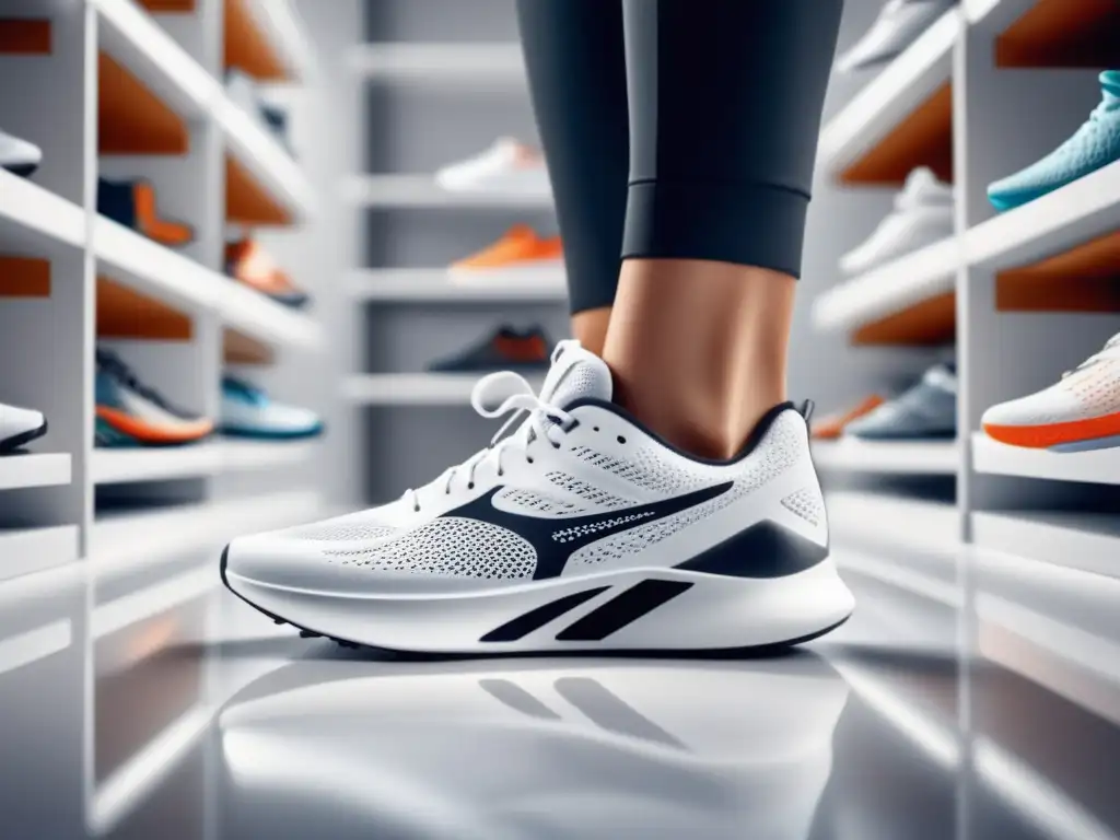 Zapatillas running 8k ultradetalladas, limpias y modernas en superficie blanca