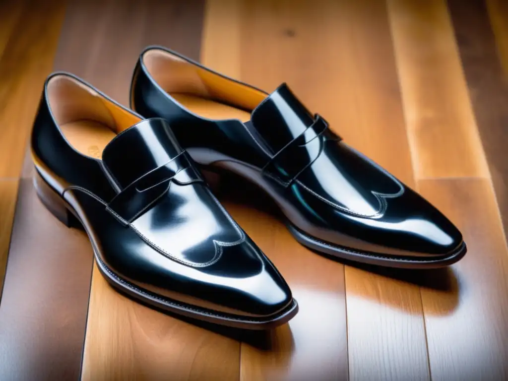 Zapatos formales sin cordones para hombres con diseño moderno y elegante en suelos de madera pulida