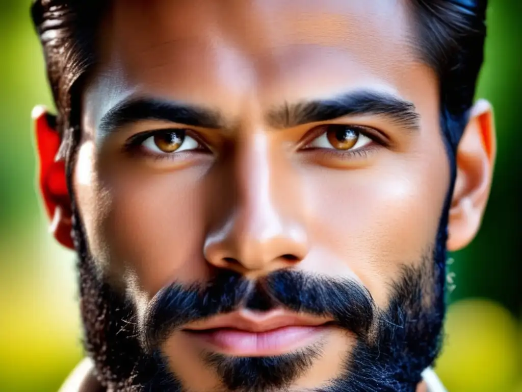 Hombre con piel impecable y barba bien cuidada, irradiando salud y confianza