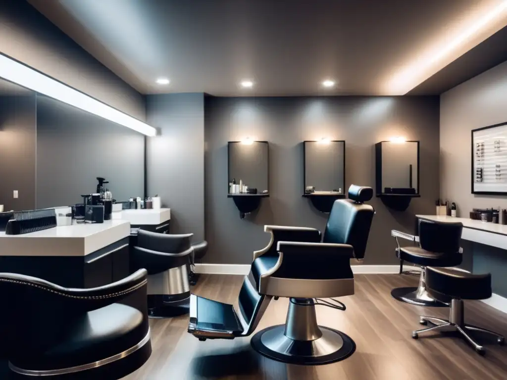 Interior moderno de barbershop con diseño minimalista y elegante - Branding para negocio belleza masculina