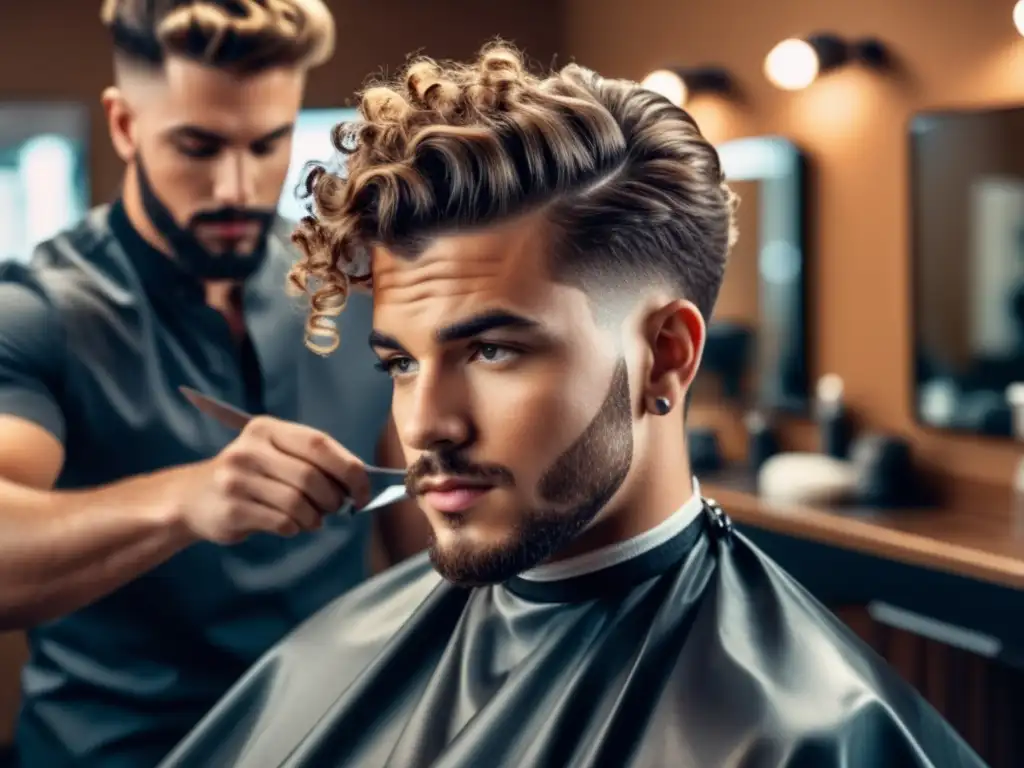 Corte de pelo rizado para hombres en barbershop moderno