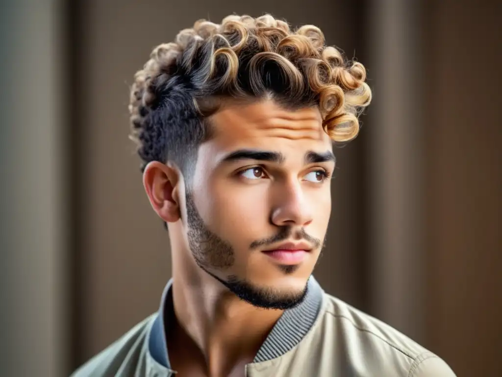 Peinado hombre pelo rizado: Corte de pelo moderno y texturizado, con rizos bien definidos y voluminosos