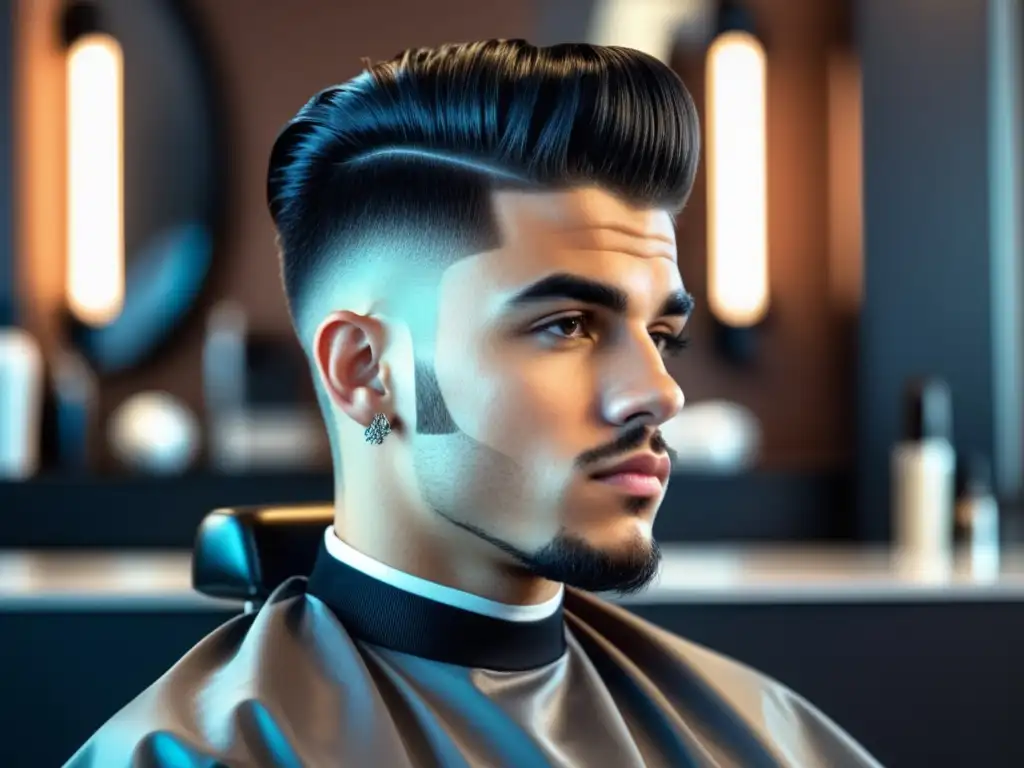 Joven con corte moderno en barbershop - Cortes de pelo rejuvenecedores hombres