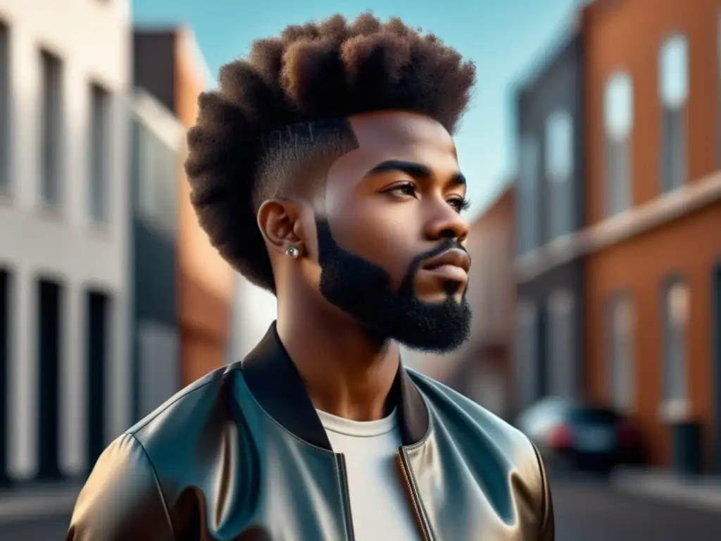 Cortes de pelo masculinos modernos con detalles ultradetallados de un joven con un afro y un corte de pelo deconstructivo de estilo moderno