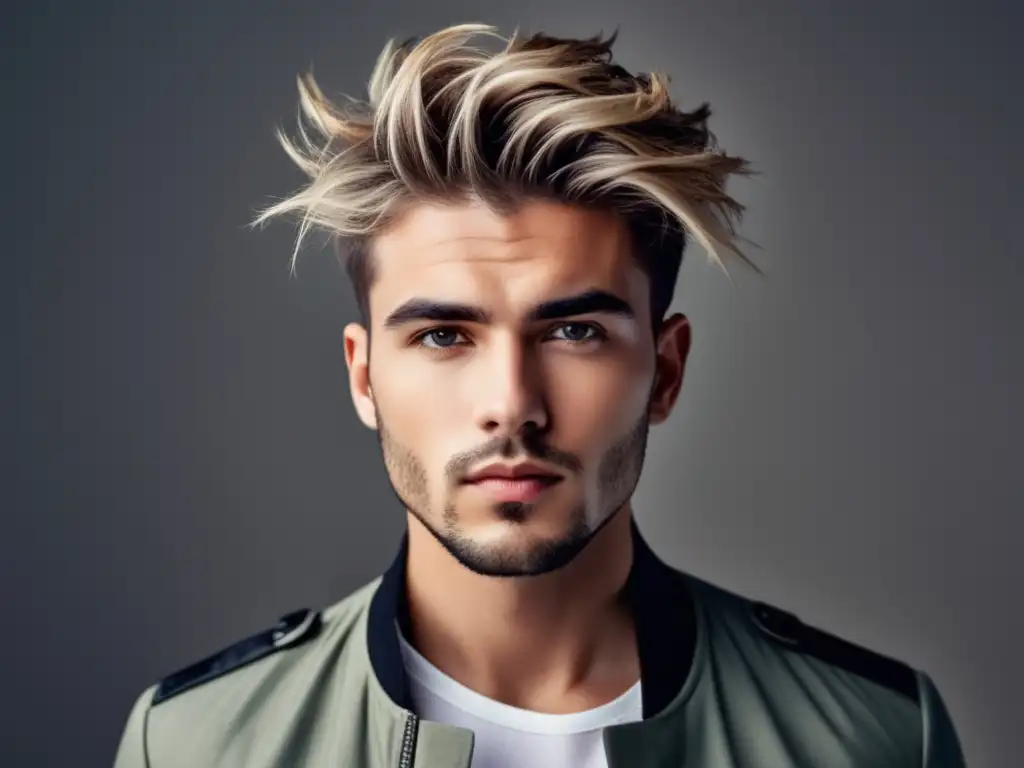 Joven con peinado moderno, cabello desordenado y estilo cool