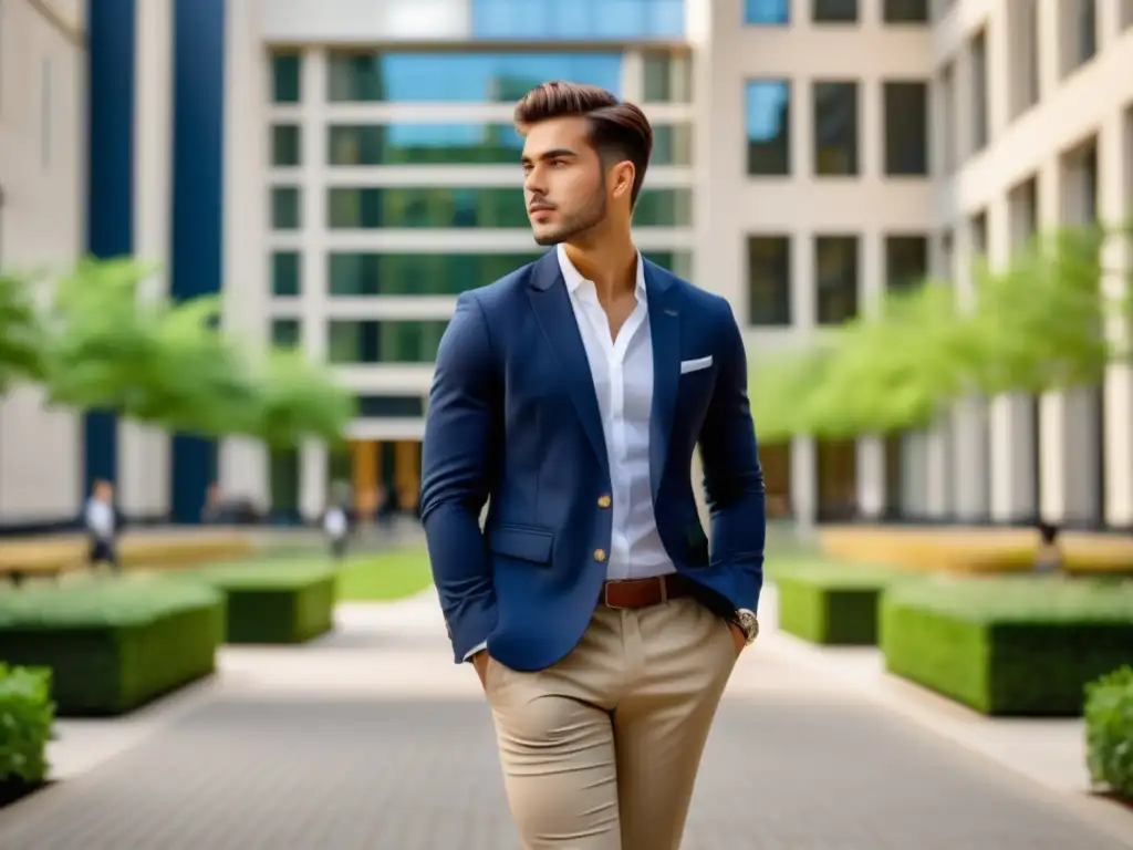 Consejos moda masculina universidad: Joven elegante en campus universitario