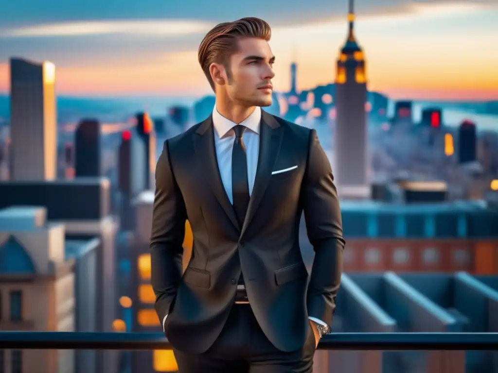 Hombre elegante destaca en ciudad vibrante con tendencias de moda masculina globales