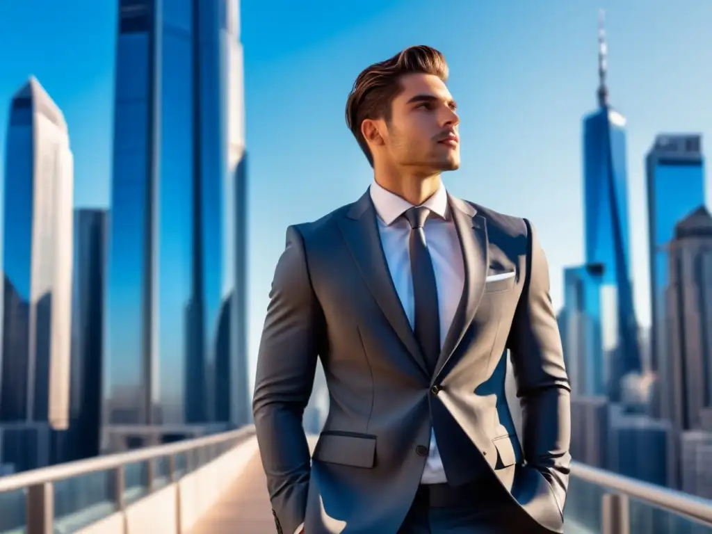 Moda masculina y autoestima: Joven seguro y elegante en traje moderno, camina confiado en la ciudad