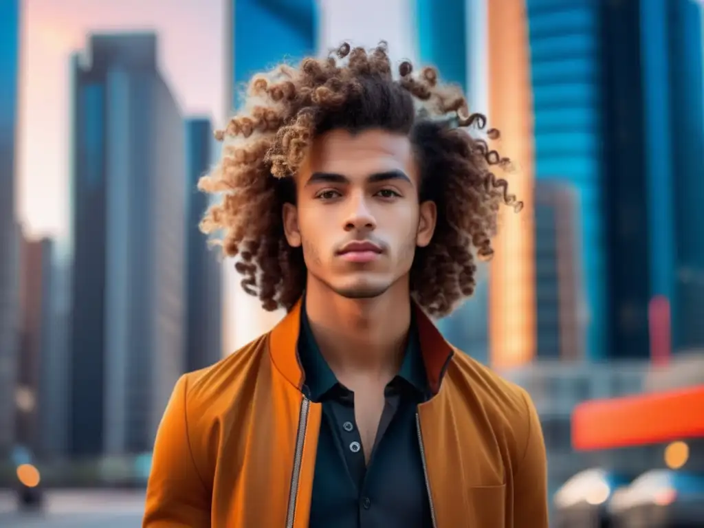 Hombre con cabello rizado moderno y peinado urbano