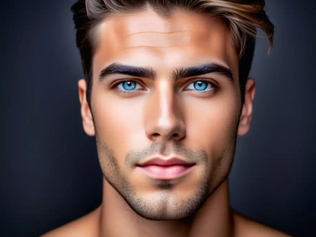 Hombre con piel perfecta, ojos vibrantes, sin ojeras: Contornos de ojos para hombres sin ojeras