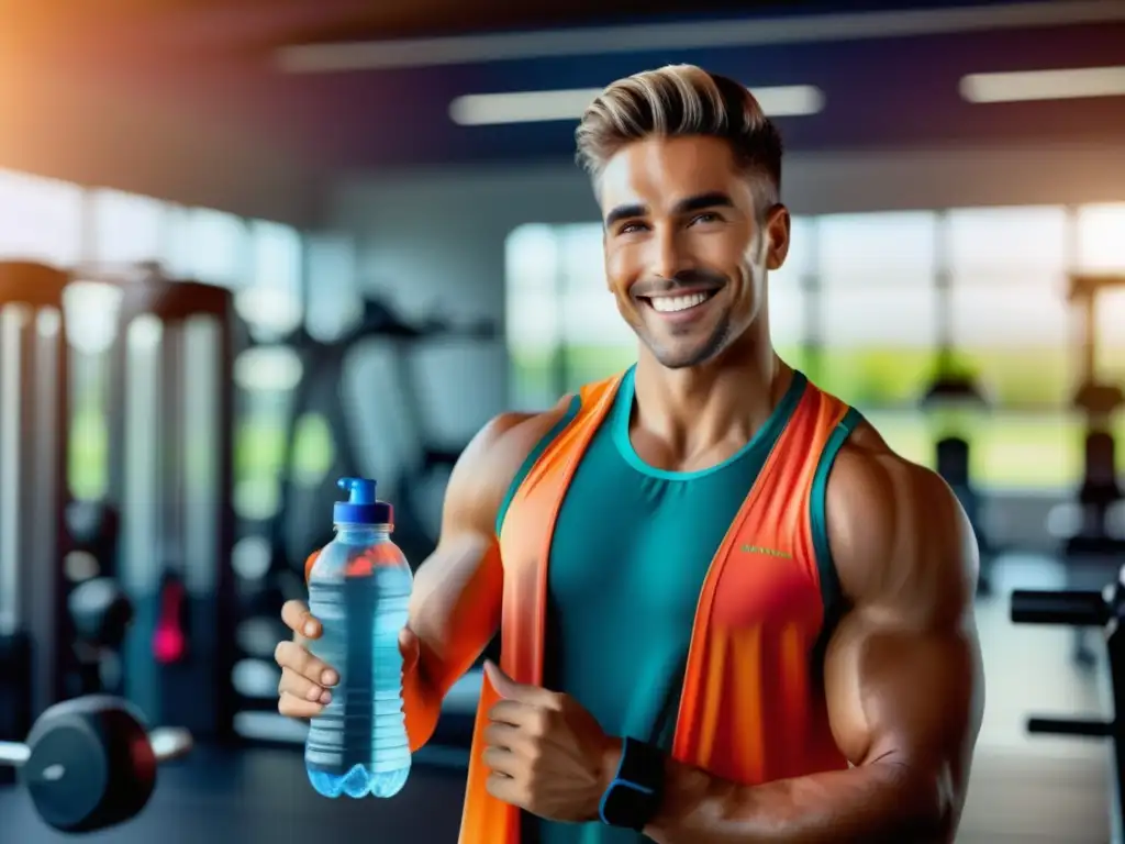 Hombre joven con piel radiante en gimnasio, destacando cuidado de la piel masculina: Combatir piel apagada