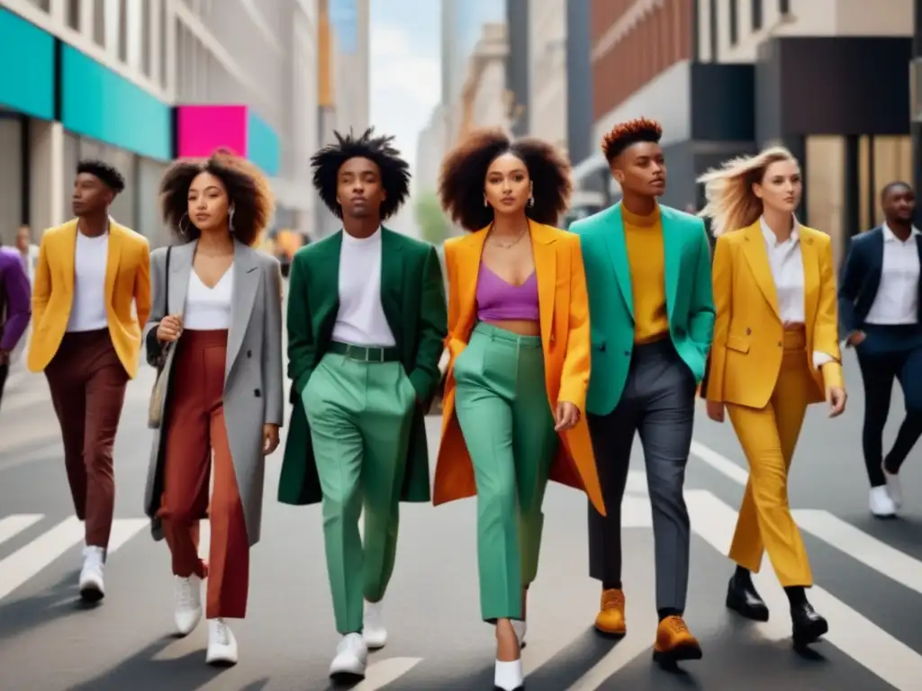 Tendencias moda unisex duradera- Jóvenes empoderados caminando por la ciudad con estilo y autoexpresión