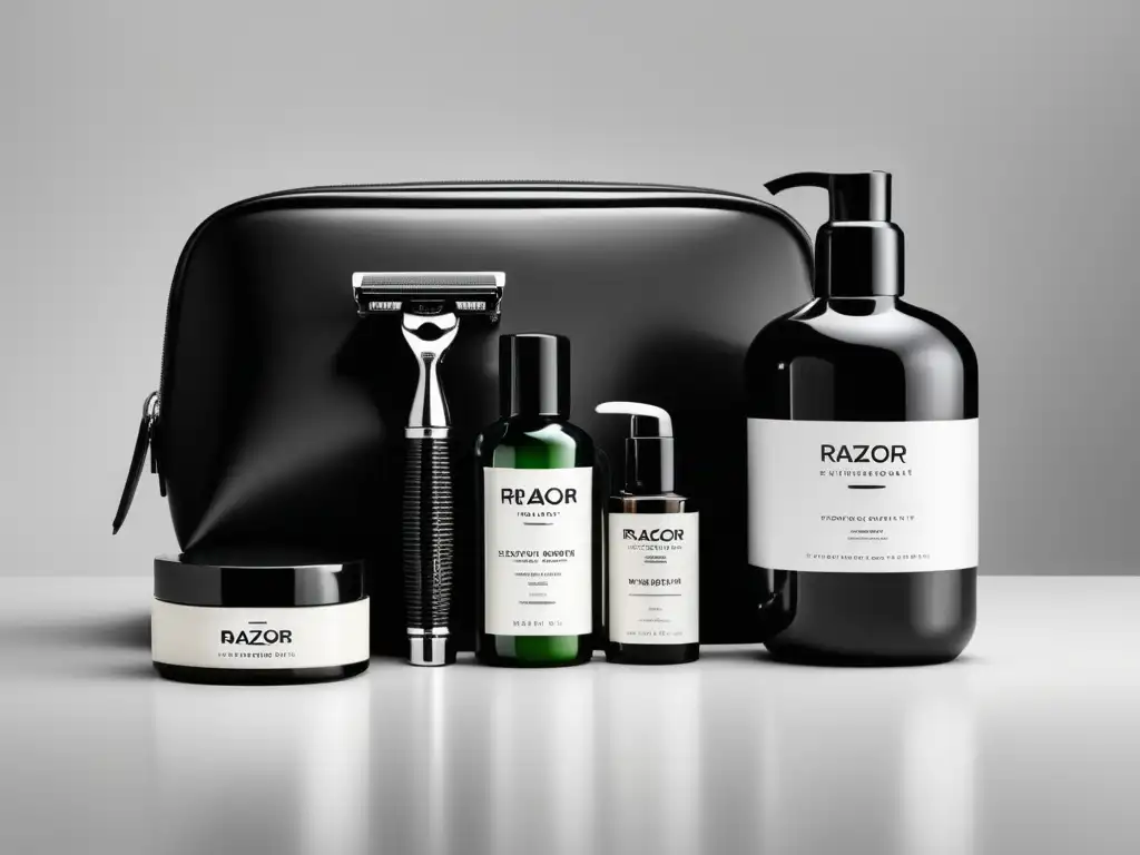 Kit de aseo masculino elegante y sofisticado, resaltando la importancia del branding en belleza masculina