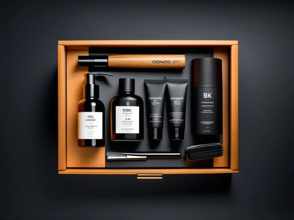 Kit de aseo masculino 8k con diseño minimalista y productos de calidad: afeitadora, crema de afeitar, aftershave, aceite para barba y peine