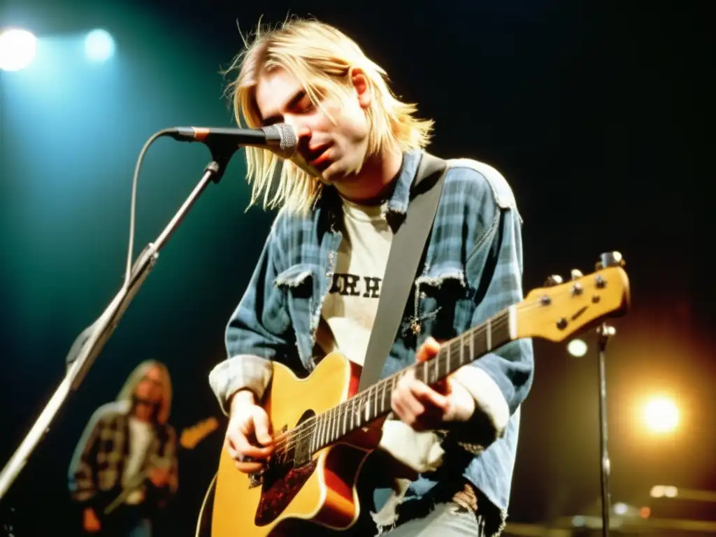 Kurt Cobain en el escenario con su estilo grunge: influencia y energía