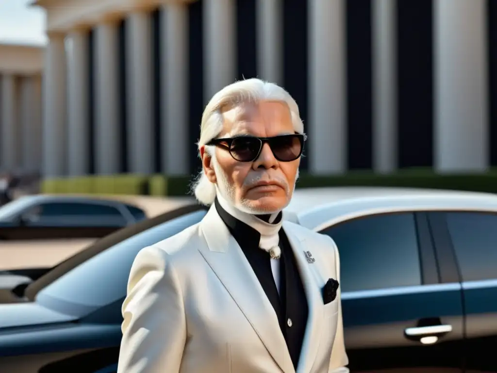 Influencia Karl Lagerfeld moda masculina, elegancia y autoridad en su llegada a Chanel en una imagen ultradetallada 8k