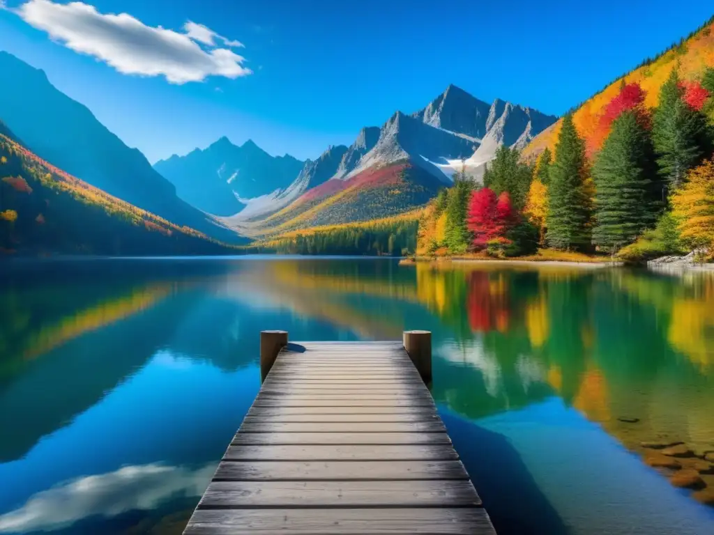 Guía de relajación para hombres: lago de montaña sereno y colorido, reflejando la belleza de la naturaleza