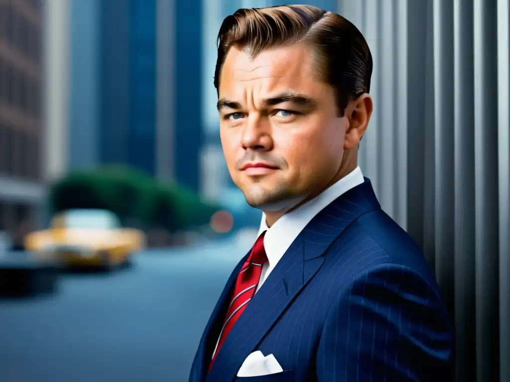 Tendencias moda masculina Leonardo DiCaprio en traje azul pinstripe de alta calidad