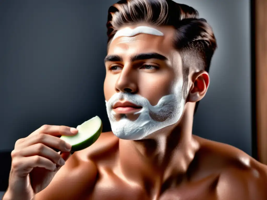 Hombre aplicando limpiador facial natural, piel impecable y beneficios de productos naturales para piel masculina