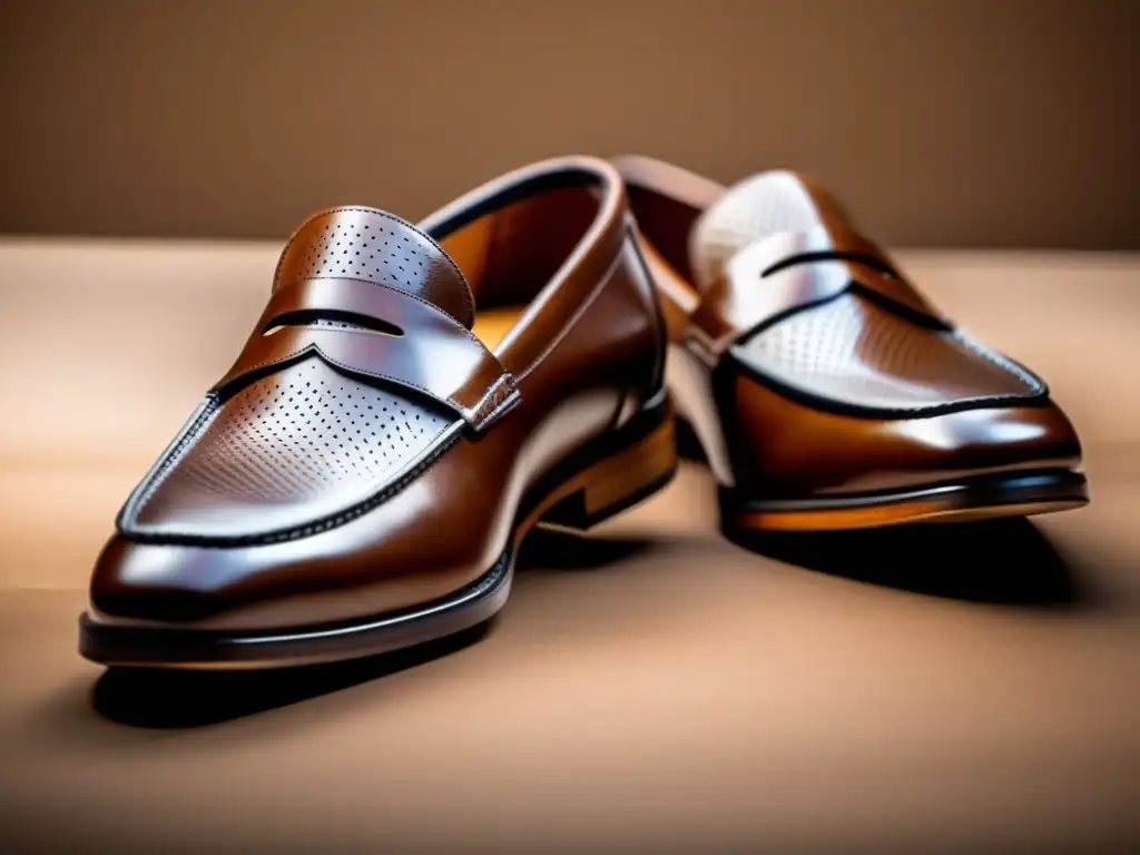 Tipos de loafers para hombres modernos: detalle de diseño y artesanía en unos elegantes zapatos de cuero marrón de alta calidad