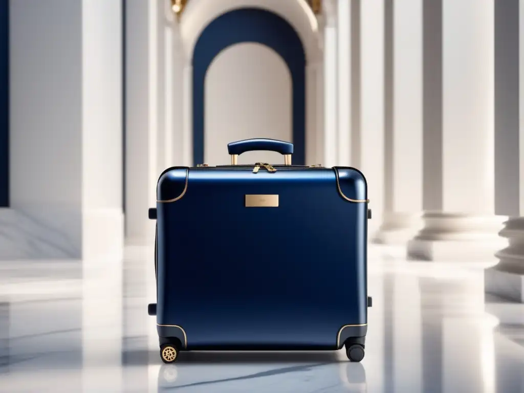 Maleta de lujo con pantalla digital y accesorios elegantes Maleta azul de lujo con pantalla digital y accesorios de moda - Consejos para viajar con estilo