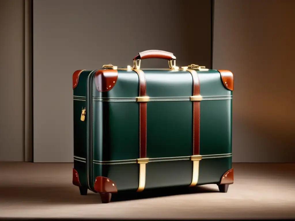 Maleta de lujo de cuero elegante Equipaje de lujo: maleta de cuero elegante con compartimentos espaciosos, detalles dorados y ambiente sofisticado