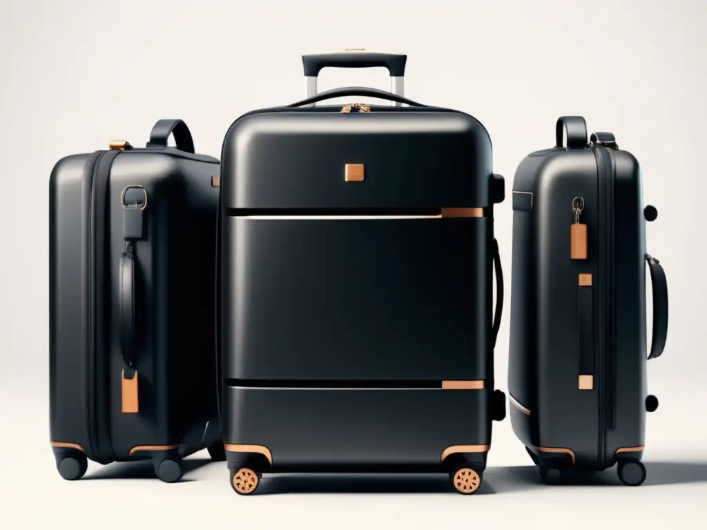 Conjunto de equipaje elegante y moderno Equipaje perfecto para viajes: Maleta compacta, mochila funcional y elegante bolso de viaje en composición minimalista y sofisticada