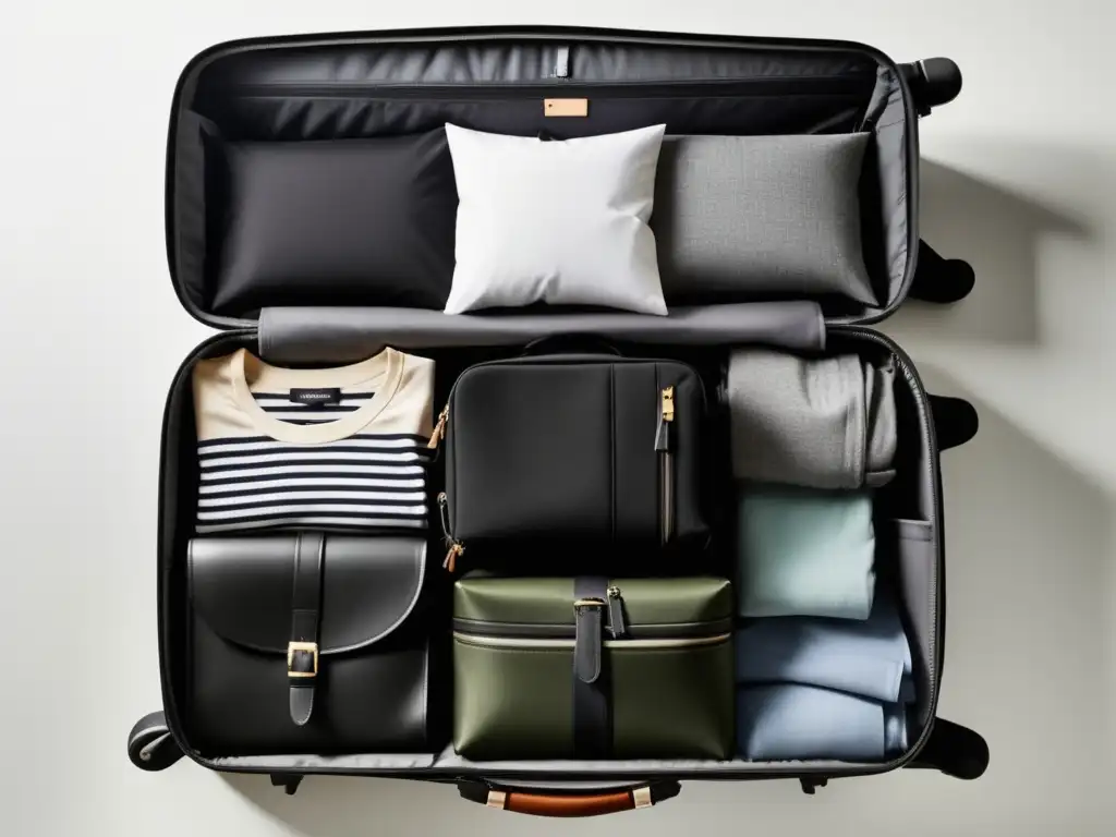 Maleta organizada con compartimentos y ropa doblada