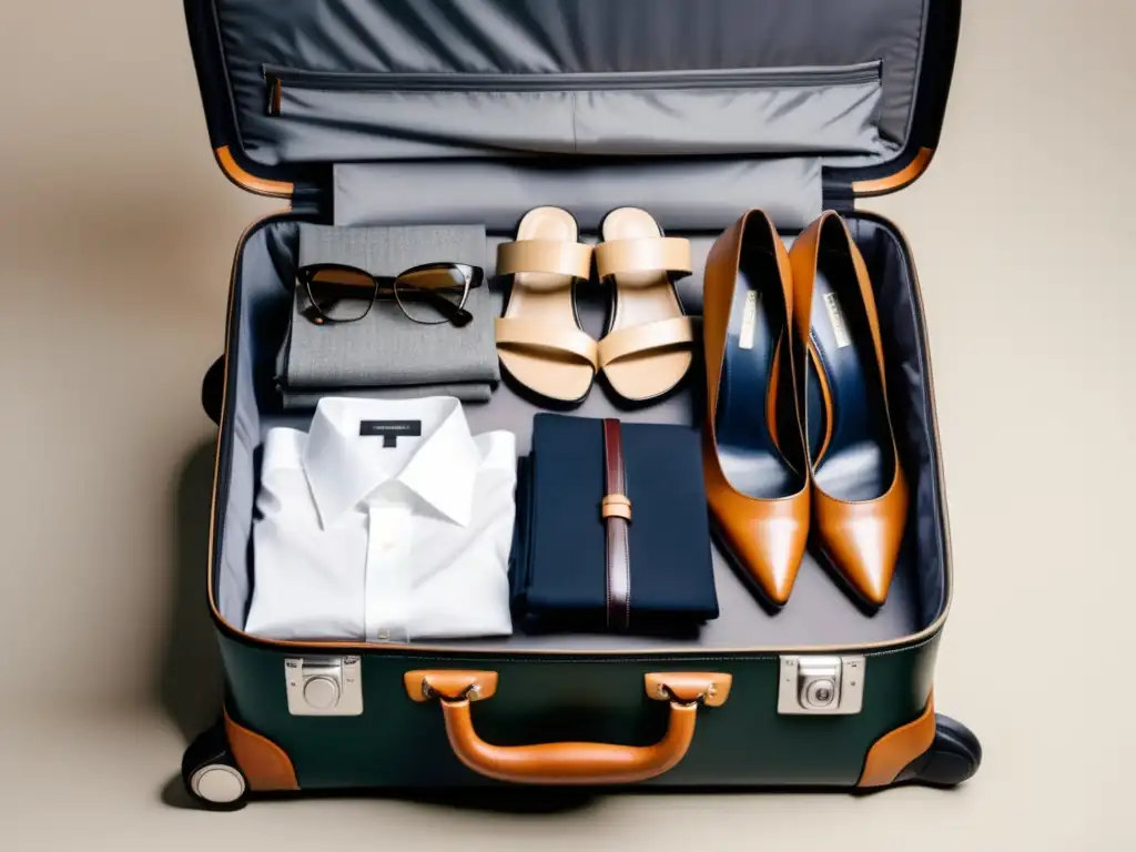 Maleta organizada con ropa, zapatos y accesorios para viajes de negocios - Consejos estilo viajes negocios