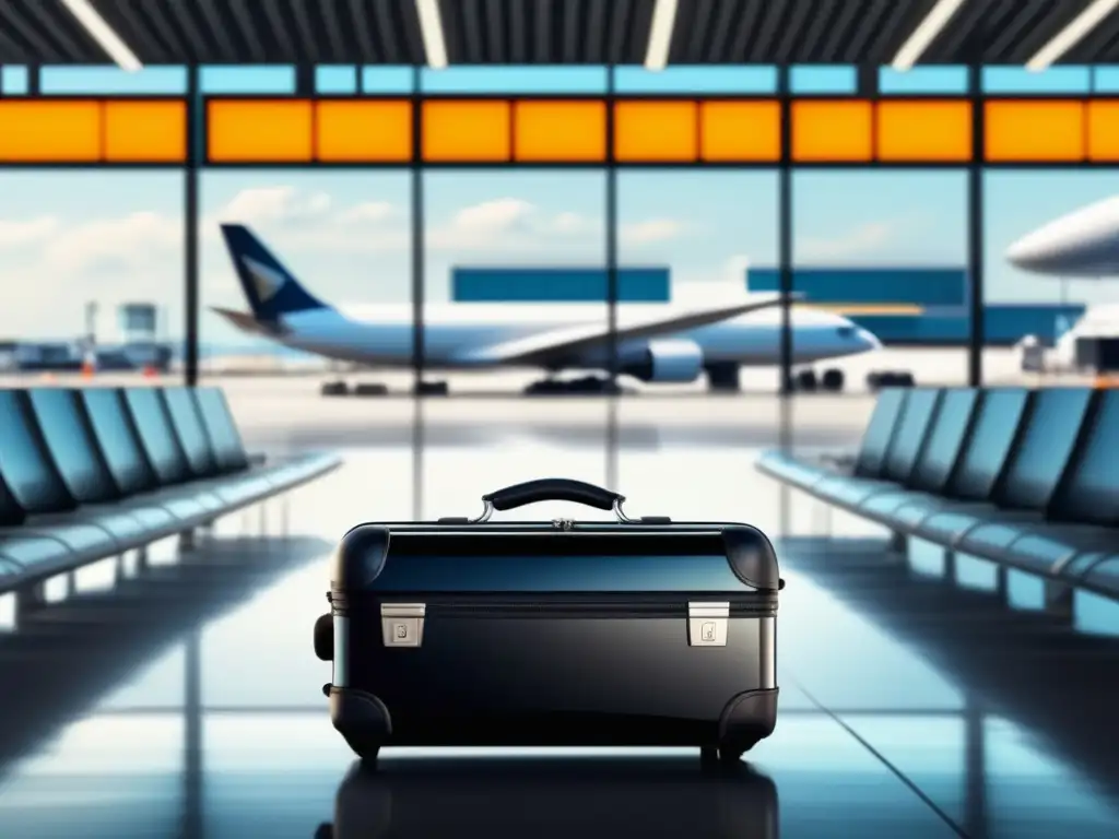 Elegante maleta de viaje en aeropuerto Cuidado equipaje viajeros con estilo