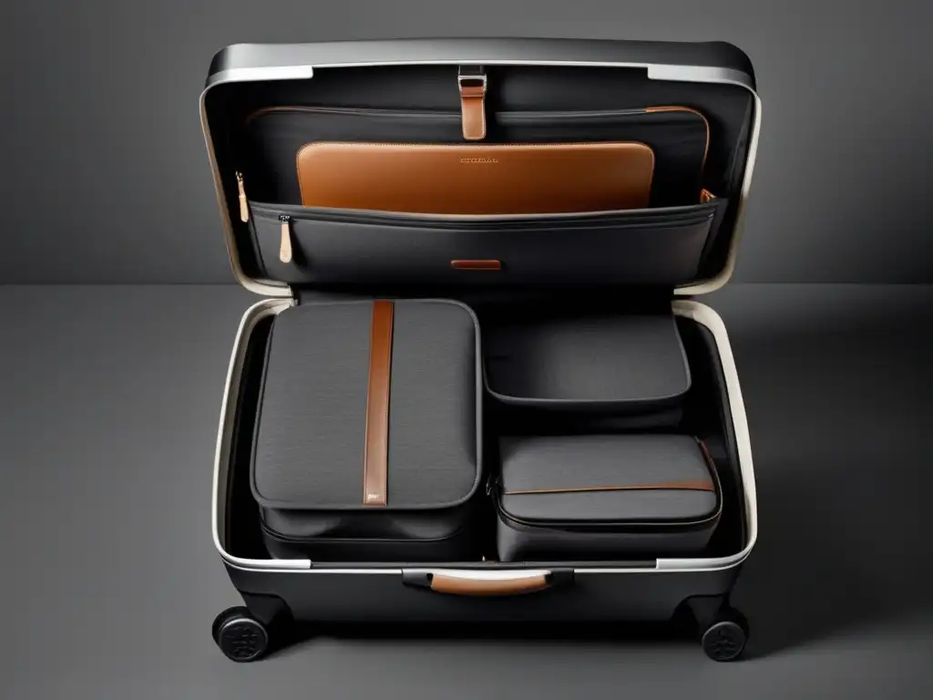 Imprescindibles equipaje hombre moderno: maleta moderna gris oscuro de calidad, duradera y versátil, con diseño minimalista y organización eficiente