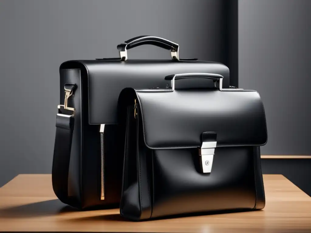 Maletas de lujo para viajes Equipaje perfecto para viajes: maletín ejecutivo, mochila profesional y bolso elegante, todo en un entorno de oficina minimalista