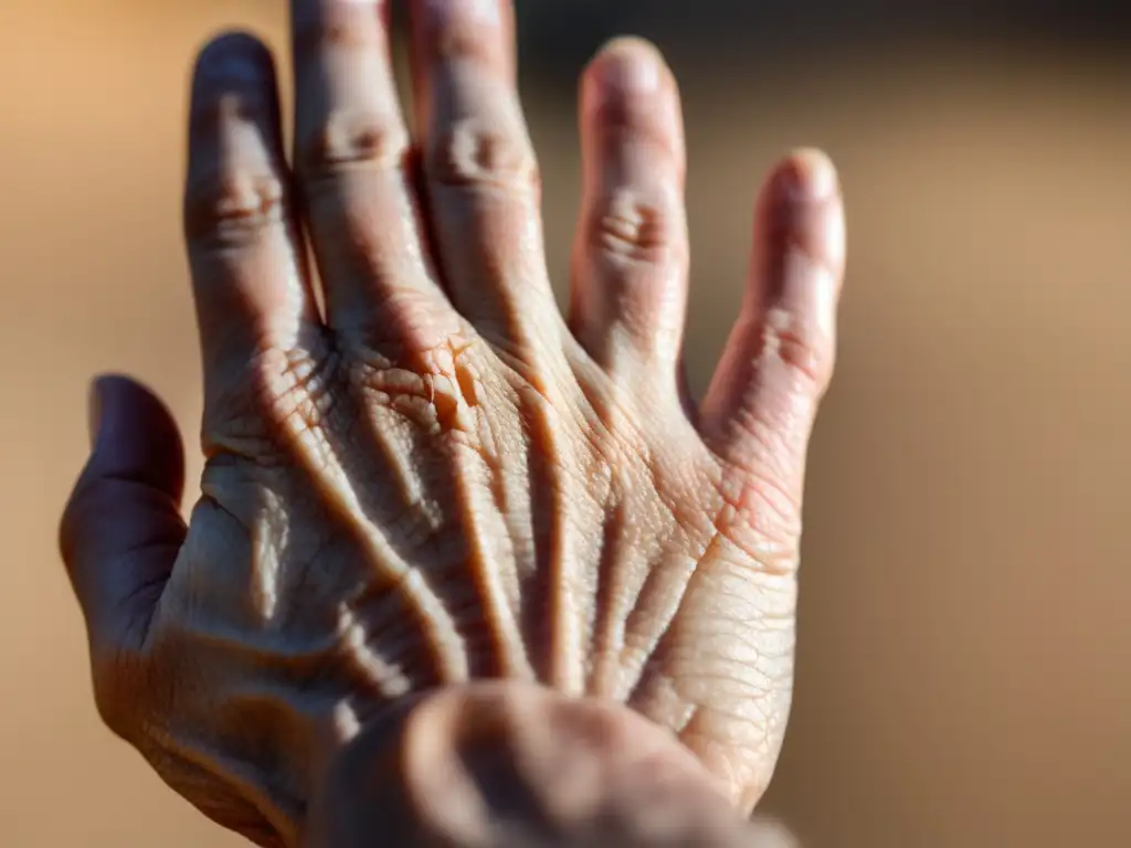 Mano de hombre con piel seca, áspera y escamosa