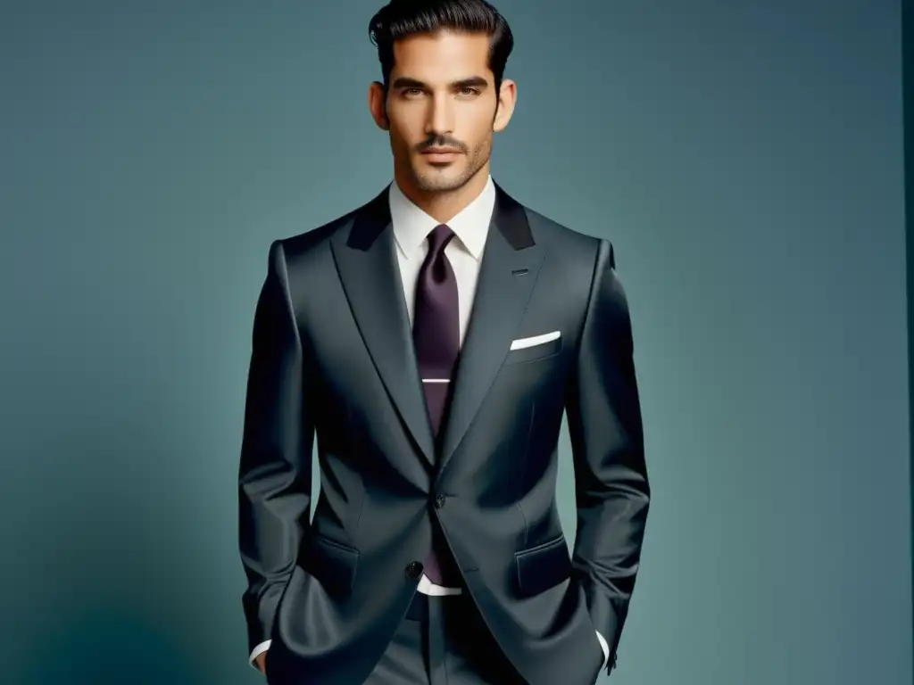 Tendencias moda masculina Marc Jacobs: Elegante modelo masculino con traje de lujo, detalles meticulosos y diseño contemporáneo