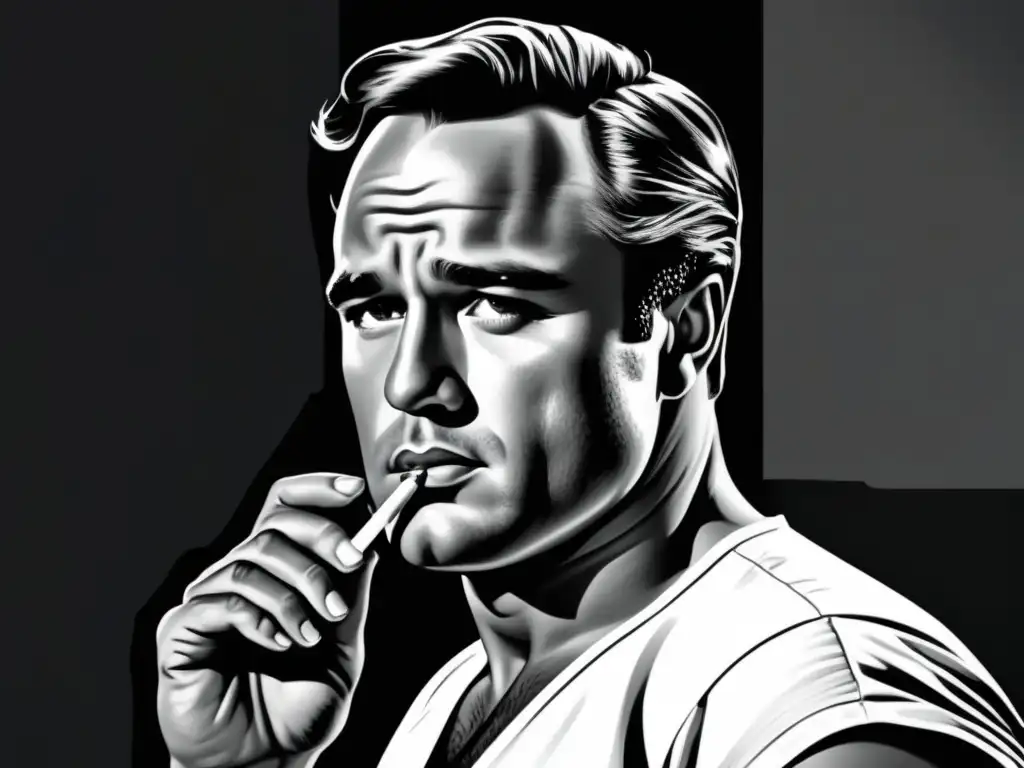 Moda masculina estilo Marlon Brando: imagen impactante 8k que captura su icónica rebeldía y masculinidad