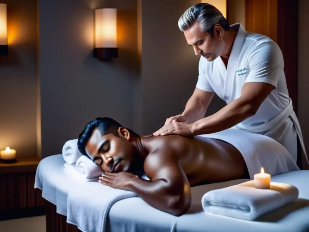 Masaje facial masculino: Beneficios y relajación en un spa moderno con productos de lujo