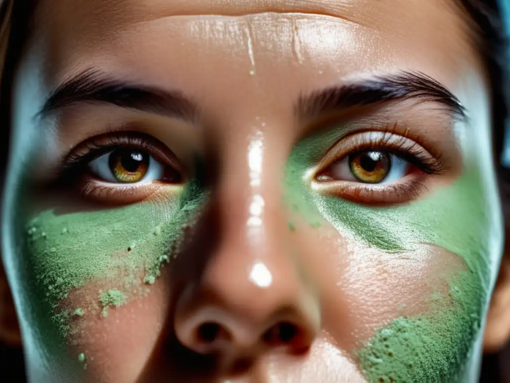 Controlar piel grasa: joven con piel grasa y mascarilla de arcilla, tónico de vinagre de manzana y compresas de té verde