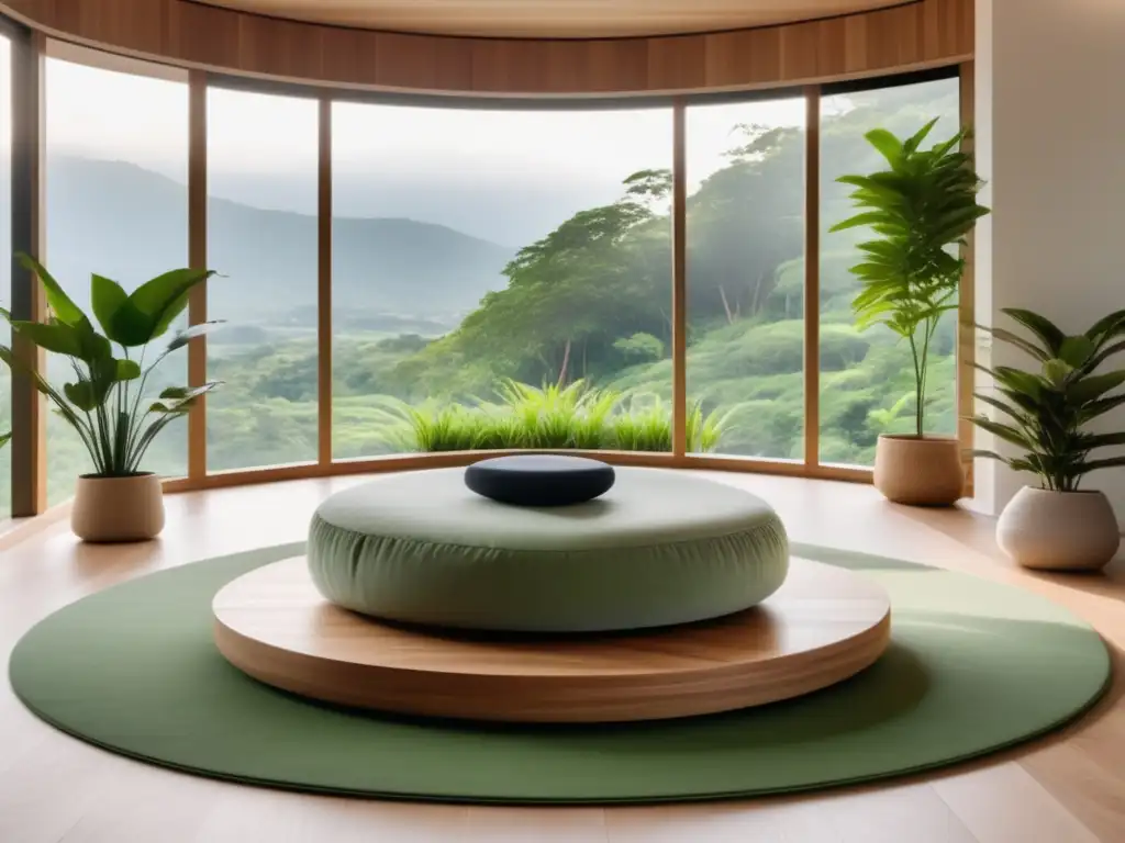 Espacio de meditación moderno con vista panorámica y ambiente tranquilo