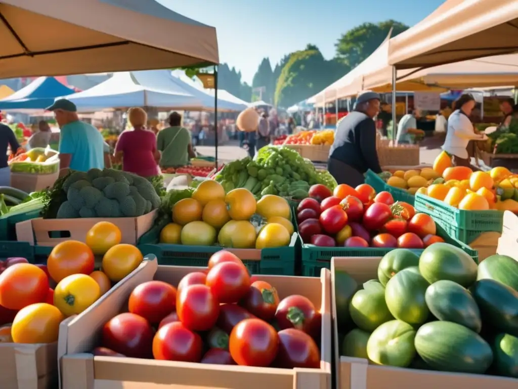 Mitos de nutrición desenmascarados: vibrante mercado de agricultores lleno de frutas y verduras coloridas