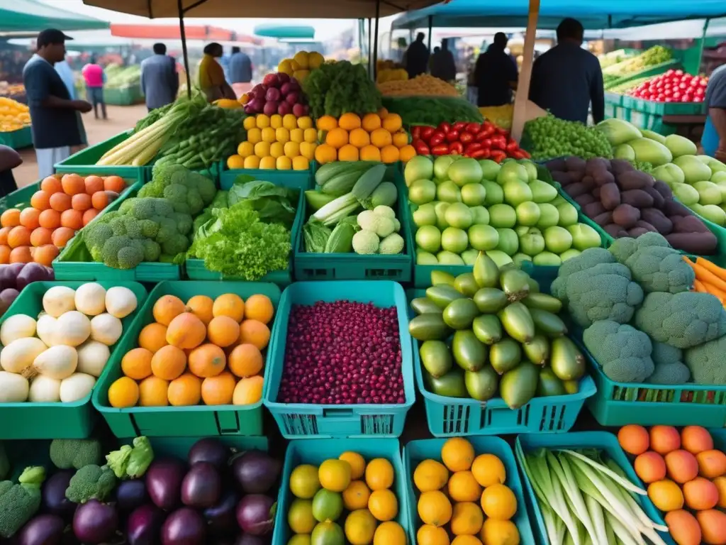 Mercado vibrante de frutas y verduras: Importancia salud física estilo vida