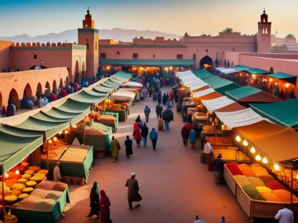 Mercado callejero en Marrakech, Marruecos: cultura local, especias, textiles, cerámica