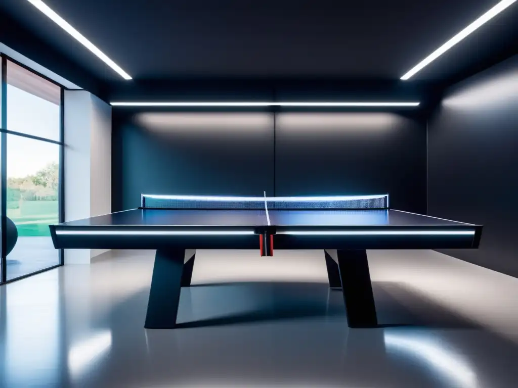 Equipamiento ping pong hombre en sala deportiva moderna