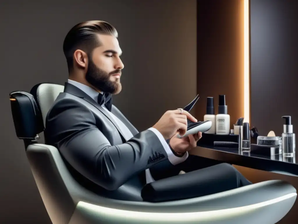 Cuidados de belleza masculina en la tercera edad: manicura precisa, elegante y contemporánea con un hombre mayor